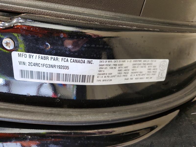 74544815 :رقم المزاد ، 2C4RC1FG3NR192035 vin ، 2022 Chrysler Pacifica مزاد بيع