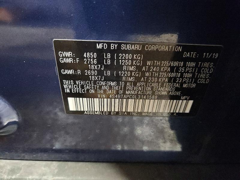 Aukcja sprzedaży 2020 Subaru Outback, vin: 4S4BTAPC0L3141588, numer aukcji: 97147435