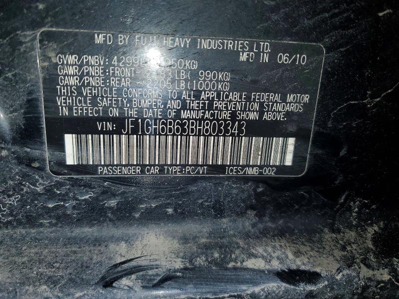 2011 Subaru Impreza მანქანა იყიდება აუქციონზე, vin: JF1GH6B63BH803343, აუქციონის ნომერი: 72596425