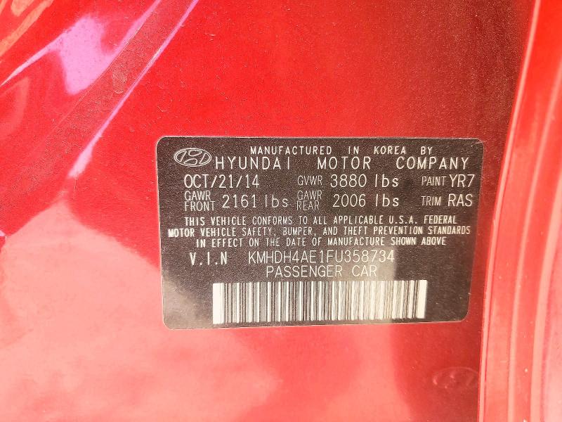 Продажа на аукционе авто 2015 Hyundai Elantra, vin: KMHDH4AE1FU358734, номер лота: 73248895