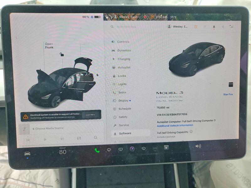 2019 Tesla Model 3 მანქანა იყიდება აუქციონზე, vin: 5YJ3E1EB6KF517659, აუქციონის ნომერი: 99881975