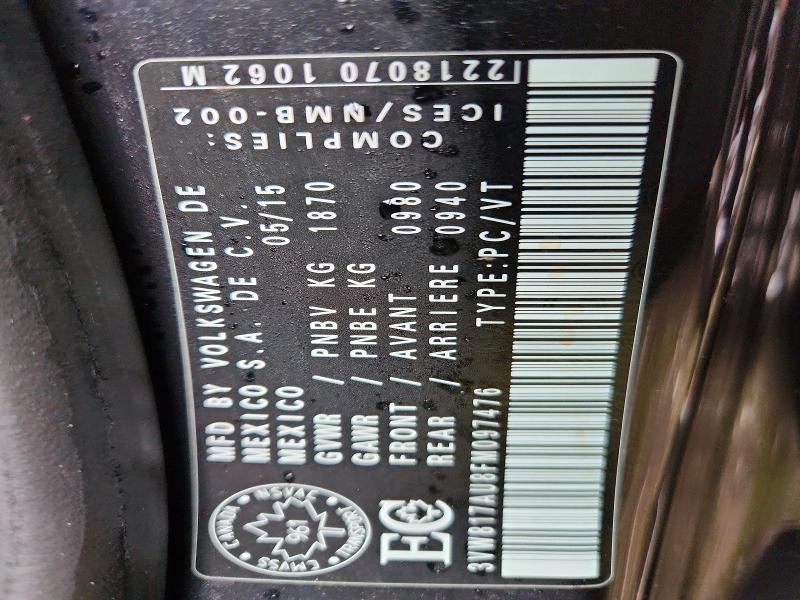 Aukcja sprzedaży 2015 Volkswagen Golf, vin: 3VW817AU8FM097476, numer aukcji: 98468735