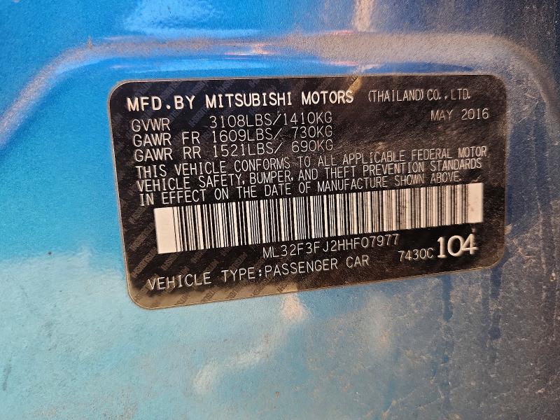 Продаж на аукціоні авто 2017 Mitsubishi Mirage, vin: ML32F3FJ2HHF07977, номер лоту: 99530905