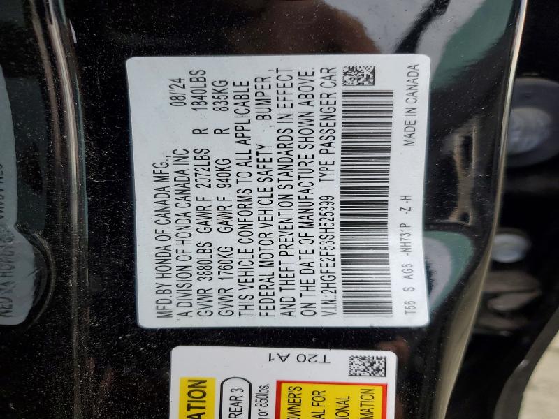 74329815 :رقم المزاد ، 2HGFE2F53SH525399 vin ، 2025 Honda Civic مزاد بيع