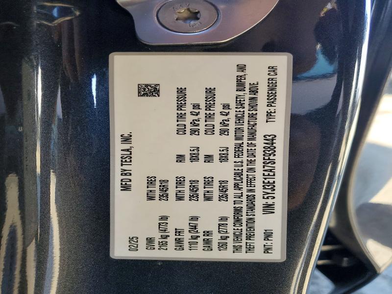 Продажа на аукционе авто 2025 Tesla Model 3, vin: 5YJ3E1EA7SF938443, номер лота: 72469575