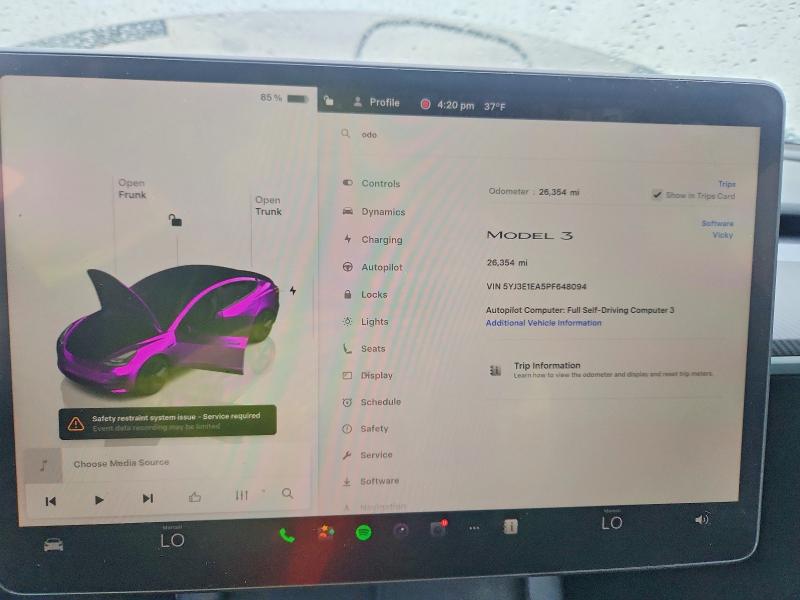 Продажа на аукционе авто 2023 Tesla Model 3, vin: 5YJ3E1EA5PF648094, номер лота: 74589835