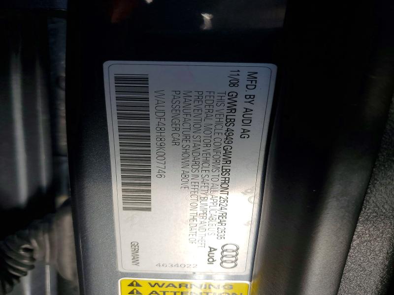 2009 Audi A4 მანქანა იყიდება აუქციონზე, vin: WAUDF48H89K007746, აუქციონის ნომერი: 73708345