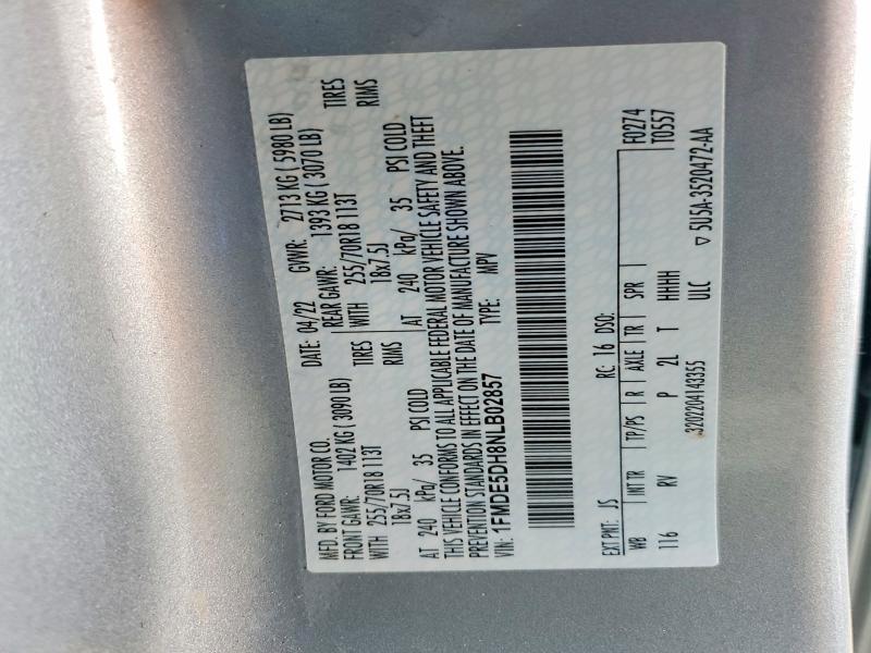 2022 Ford Bronco Bas მანქანა იყიდება აუქციონზე, vin: 1FMDE5DH8NLB02857, აუქციონის ნომერი: 74407805