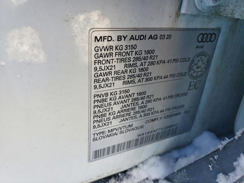 Продаж на аукціоні авто 2020 Audi Sq7, vin: WA1AWAF71LD008547, номер лоту: 74348245