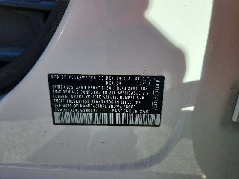 2016 Volkswagen Jetta S მანქანა იყიდება აუქციონზე, vin: 3VW267AJ8GM260626, აუქციონის ნომერი: 98698375