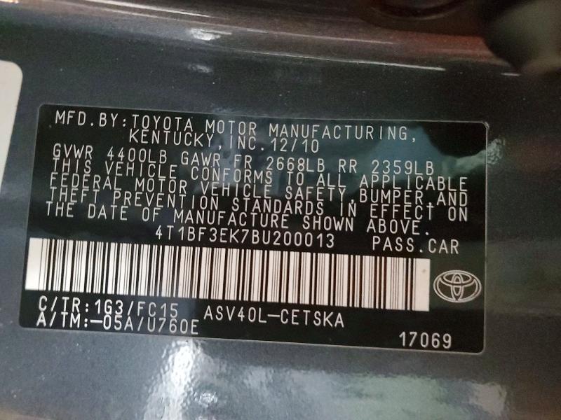 Продажа на аукционе авто 2011 Toyota Camry Base, vin: 4T1BF3EK7BU200013, номер лота: 99716635