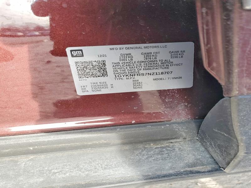 99613795 :رقم المزاد ، 1GYKNFRS7NZ118707 vin ، 2022 Cadillac Xt5 Platin مزاد بيع