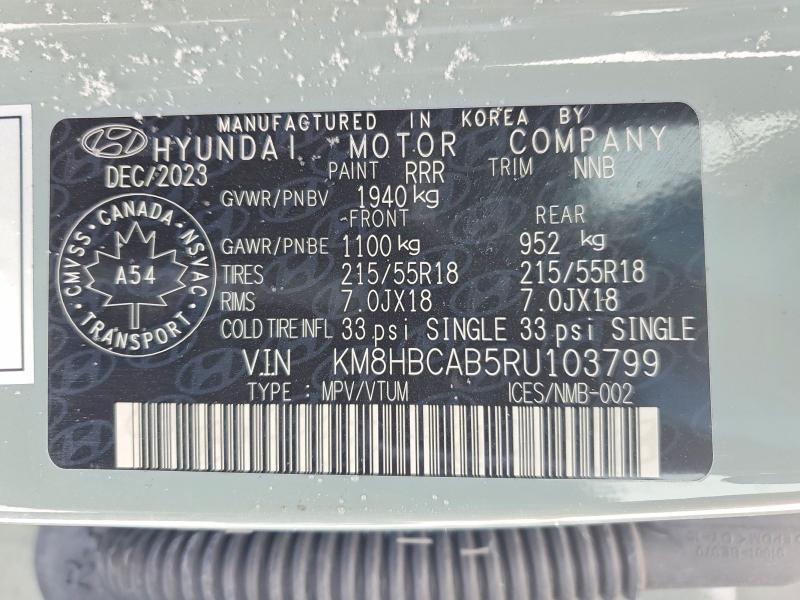 73291255 :رقم المزاد ، KM8HBCAB5RU103799 vin ، 2024 Hyundai Kona مزاد بيع