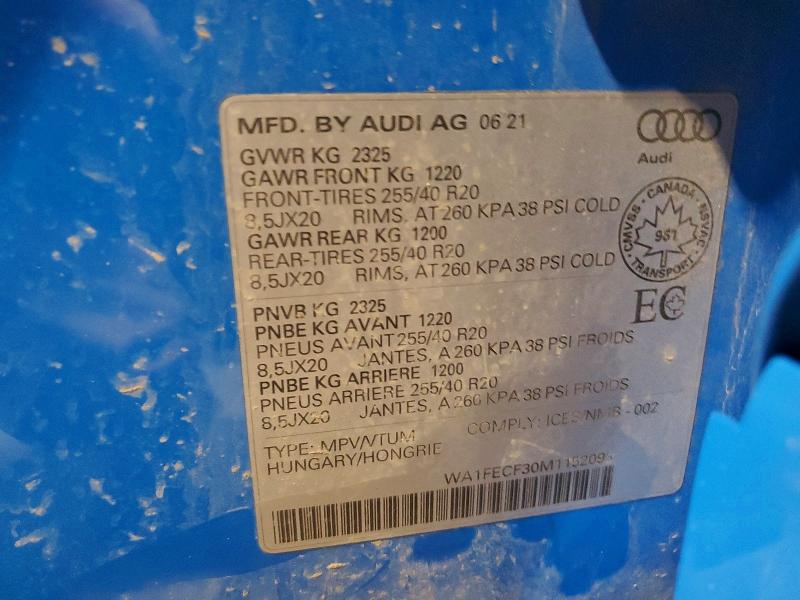 Продажа на аукционе авто 2021 Audi Q3, vin: WA1FECF30M1152093, номер лота: 72591535