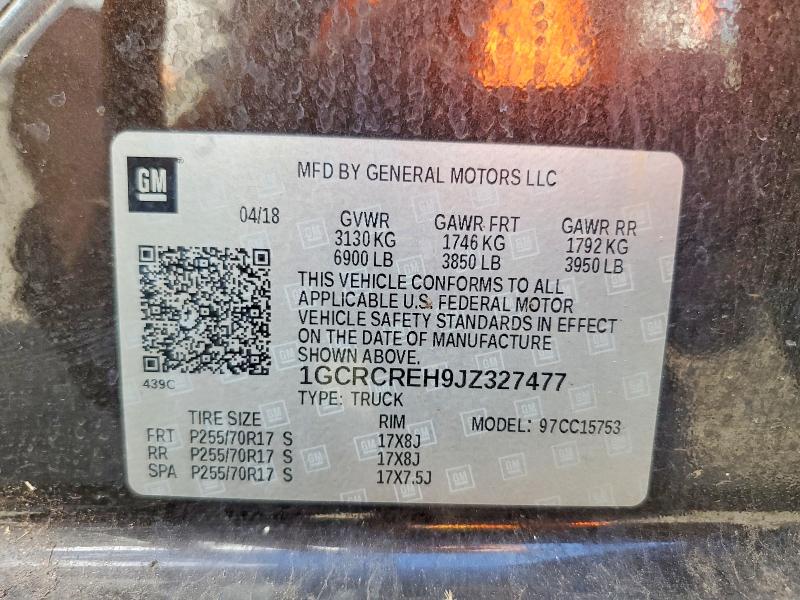2018 Chevrolet Silverado მანქანა იყიდება აუქციონზე, vin: 1GCRCREH9JZ327477, აუქციონის ნომერი: 97618545