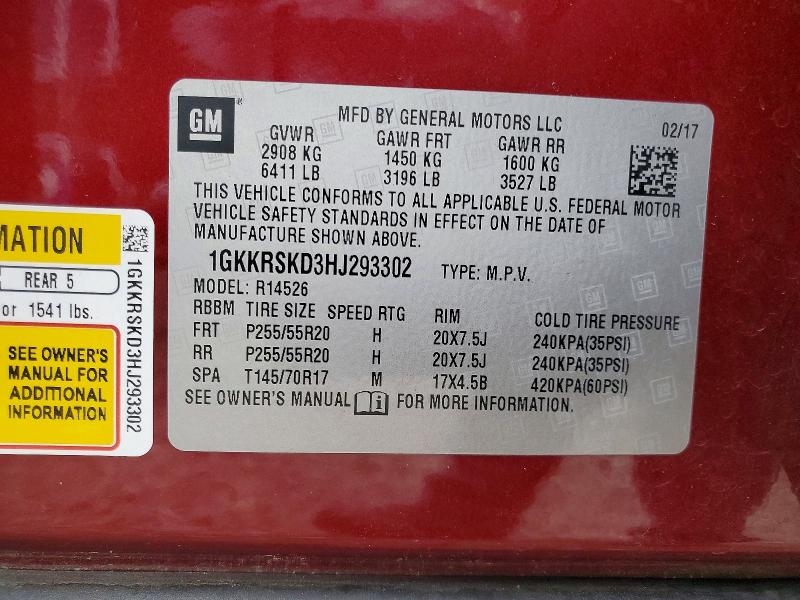 2017 Gmc Acadia Limited მანქანა იყიდება აუქციონზე, vin: 1GKKRSKD3HJ293302, აუქციონის ნომერი: 72196125
