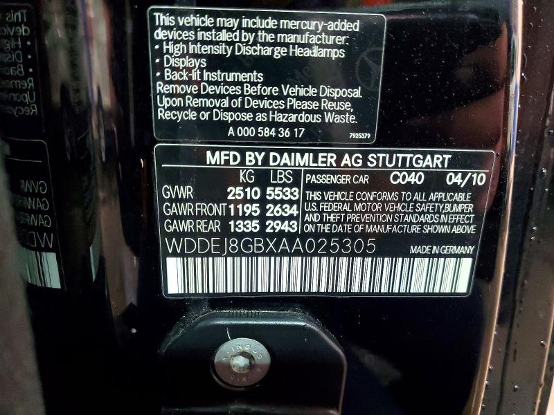 Aukcja sprzedaży 2010 Mercedes-benz Cl, vin: WDDEJ8GBXAA025305, numer aukcji: 74965755
