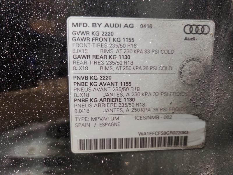 2016 Audi Q3 მანქანა იყიდება აუქციონზე, vin: WA1EFCFS8GR022083, აუქციონის ნომერი: 72860105