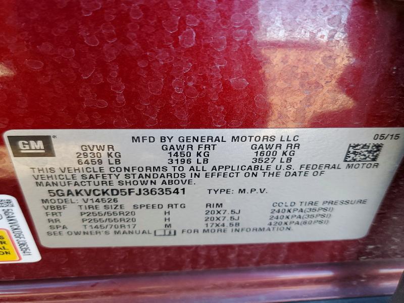 72903685 :رقم المزاد ، 5GAKVCKD5FJ363541 vin ، 2015 Buick Enclave مزاد بيع