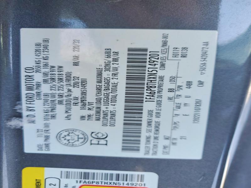Продажа на аукционе авто 2022 Ford Mustang, vin: 1FA6P8THXN5149201, номер лота: 98695525