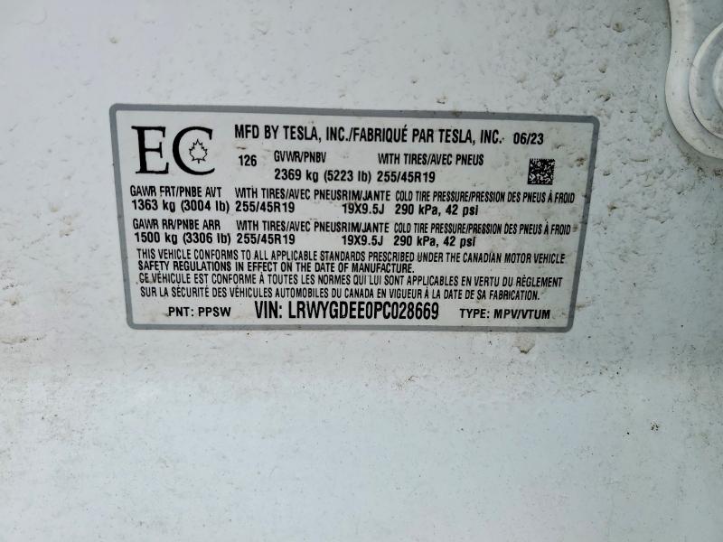 Aukcja sprzedaży 2023 Tesla Model Y, vin: LRWYGDEE0PC028669, numer aukcji: 74359665