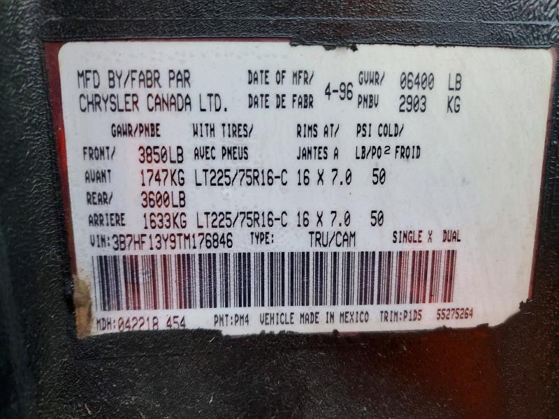 98657445 :رقم المزاد ، 3B7HF13Y9TM176846 vin ، 1996 Dodge Ram 1500 مزاد بيع