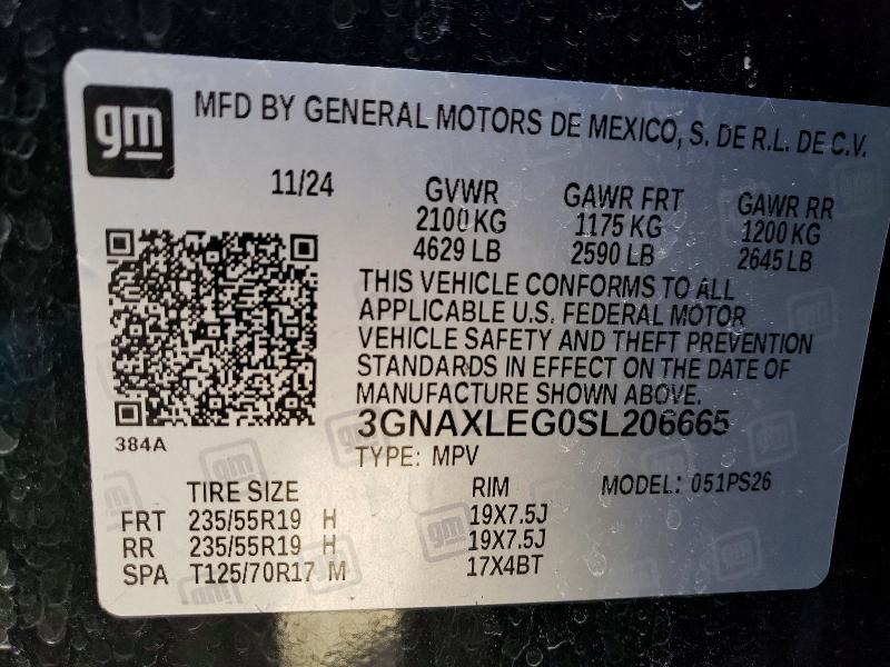 2025 Chevrolet Equinox Rs მანქანა იყიდება აუქციონზე, vin: 3GNAXLEG0SL206665, აუქციონის ნომერი: 72471825