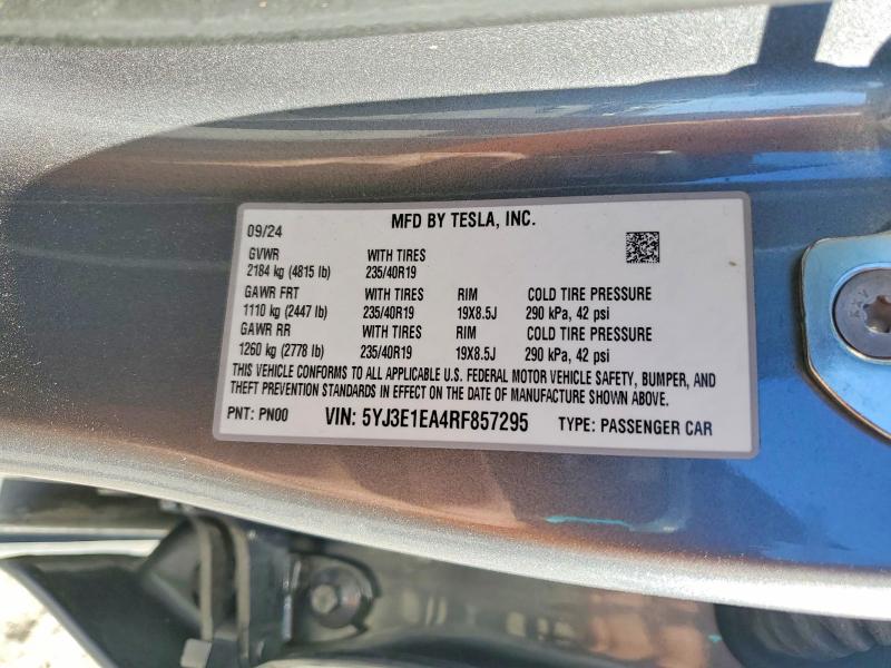 Aukcja sprzedaży 2024 Tesla Model 3, vin: 5YJ3E1EA4RF857295, numer aukcji: 72342625