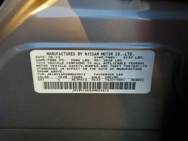 2013 Infiniti M37 მანქანა იყიდება აუქციონზე, vin: JN1BY1AR2DM603912, აუქციონის ნომერი: 74240715
