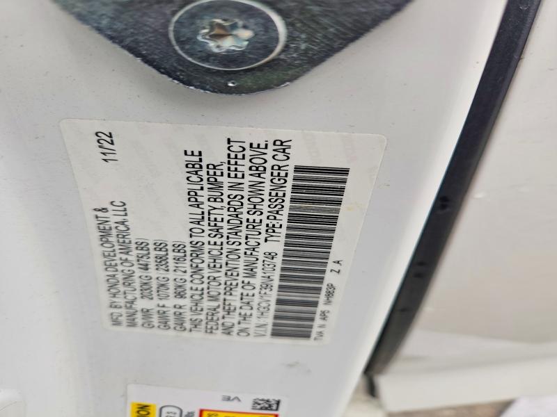 2022 Honda Accord მანქანა იყიდება აუქციონზე, vin: 1HGCV1F39NA103748, აუქციონის ნომერი: 74620515