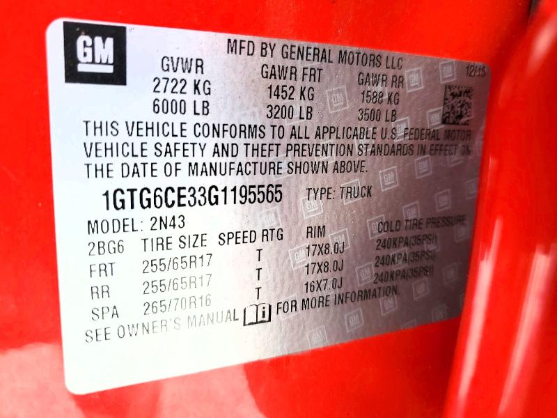 Aukcja sprzedaży 2016 Gmc Canyon, vin: 1GTG6CE33G1195565, numer aukcji: 97623695