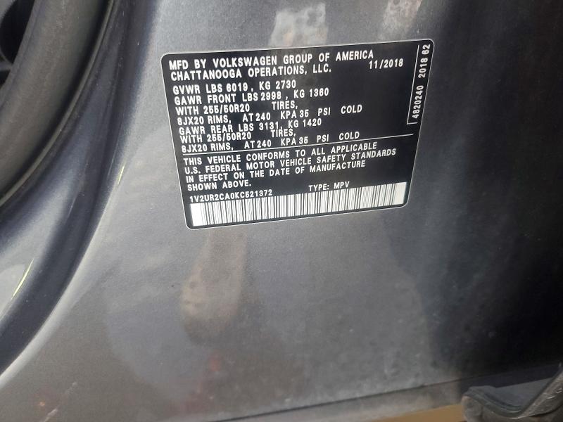 Aukcja sprzedaży 2019 Volkswagen Atlas, vin: 1V2UR2CA0KC521372, numer aukcji: 72743475