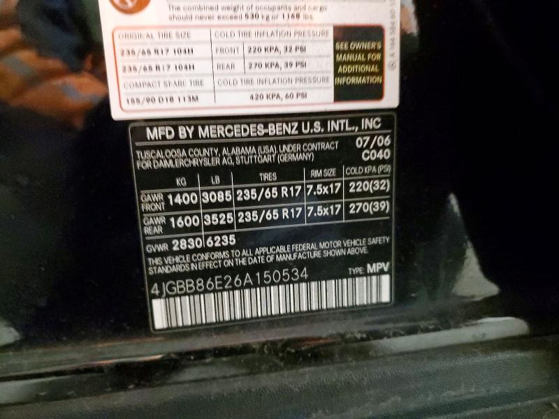 99021565 :رقم المزاد ، 4JGBB86E26A150534 vin ، 2006 Mercedes-benz Ml مزاد بيع