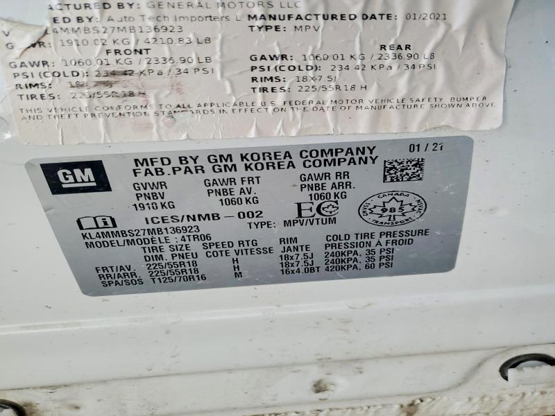 Aukcja sprzedaży 2021 Buick Encore Gx, vin: KL4MMBS27MB136923, numer aukcji: 73438475