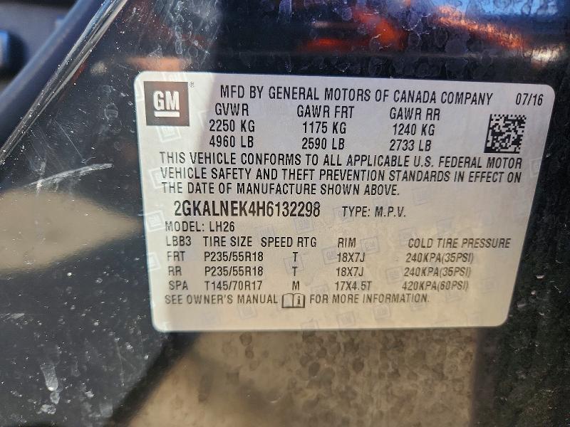 Aukcja sprzedaży 2017 Gmc Terrain, vin: 2GKALNEK4H6132298, numer aukcji: 74640655