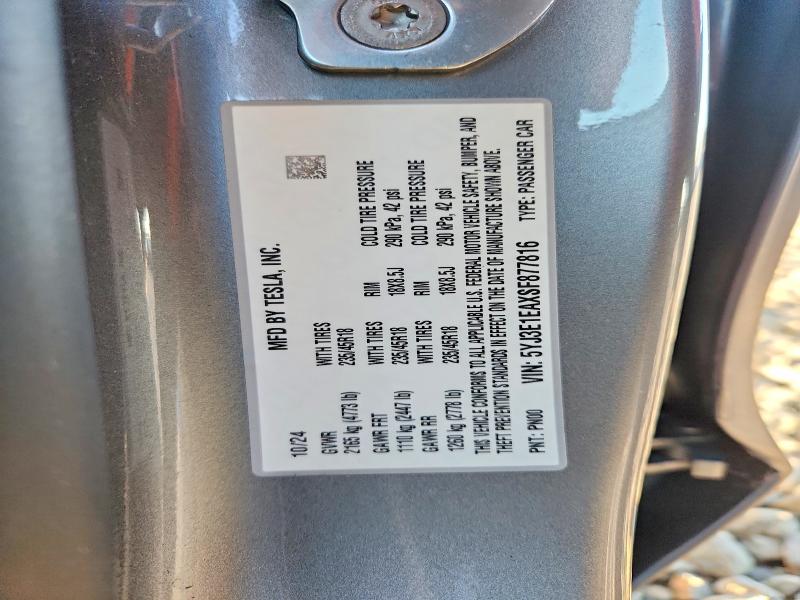 98912875 :رقم المزاد ، 5YJ3E1EAXSF877816 vin ، 2025 Tesla Model 3 مزاد بيع
