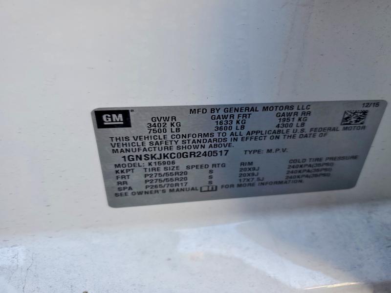 Aukcja sprzedaży 2016 Chevrolet Suburban, vin: 1GNSKJKC0GR240517, numer aukcji: 74213805