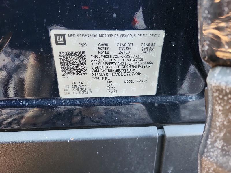 Aukcja sprzedaży 2020 Chevrolet Equinox, vin: 3GNAXHEV8LS727345, numer aukcji: 74205435