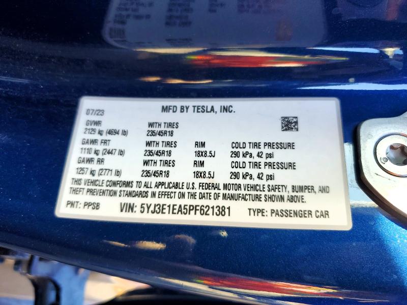 Продажа на аукционе авто 2023 Tesla Model 3, vin: 5YJ3E1EA5PF621381, номер лота: 73893585