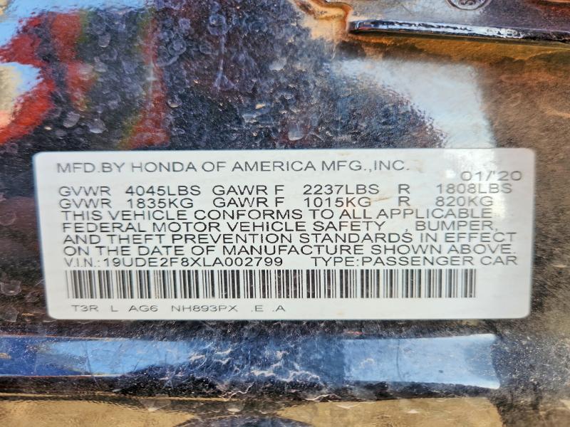 98820415 :رقم المزاد ، 19UDE2F8XLA002799 vin ، 2020 Acura Ilx مزاد بيع