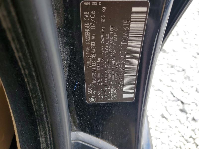 99879925 :رقم المزاد ، WBANB53507CP06315 vin ، 2007 Bmw 550 I مزاد بيع