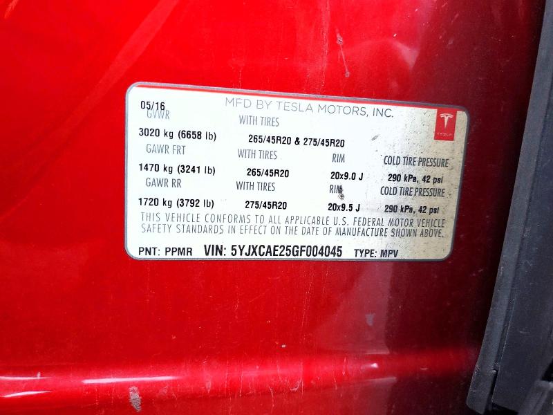 Продаж на аукціоні авто 2016 Tesla Model X, vin: 5YJXCAE25GF004045, номер лоту: 99686505