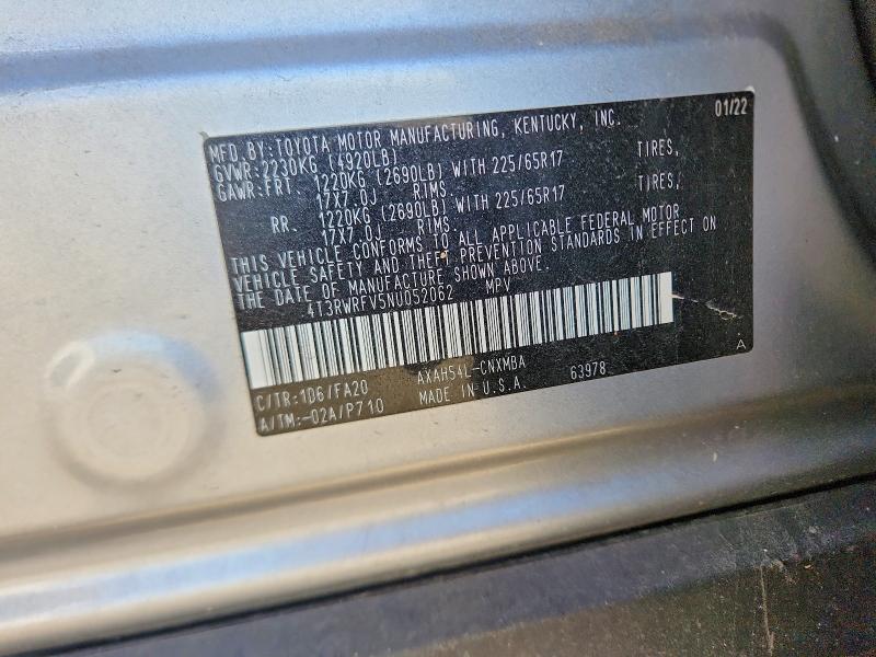 Продажа на аукционе авто 2022 Toyota Rav4, vin: 4T3RWRFV5NU052062, номер лота: 72211115