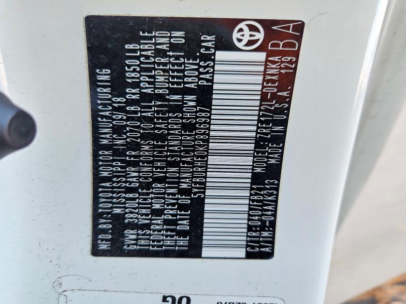 99740065 :رقم المزاد ، 5YFBURHE0KP896987 vin ، 2019 Toyota Corolla مزاد بيع