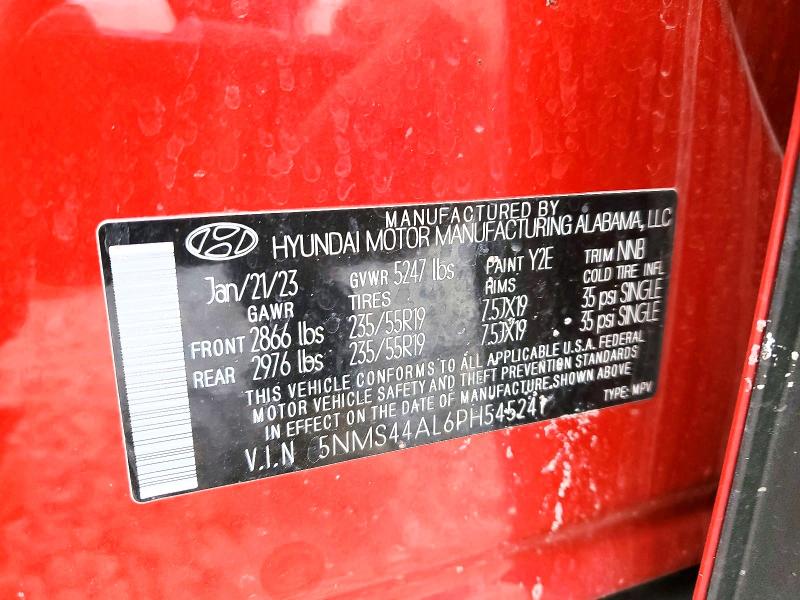 2023 Hyundai Santa Fe L მანქანა იყიდება აუქციონზე, vin: 5NMS44AL6PH545241, აუქციონის ნომერი: 74988135