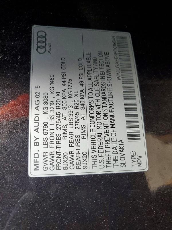 2015 Audi Q7 მანქანა იყიდება აუქციონზე, vin: WA1LGAFE4FD018546, აუქციონის ნომერი: 72283215