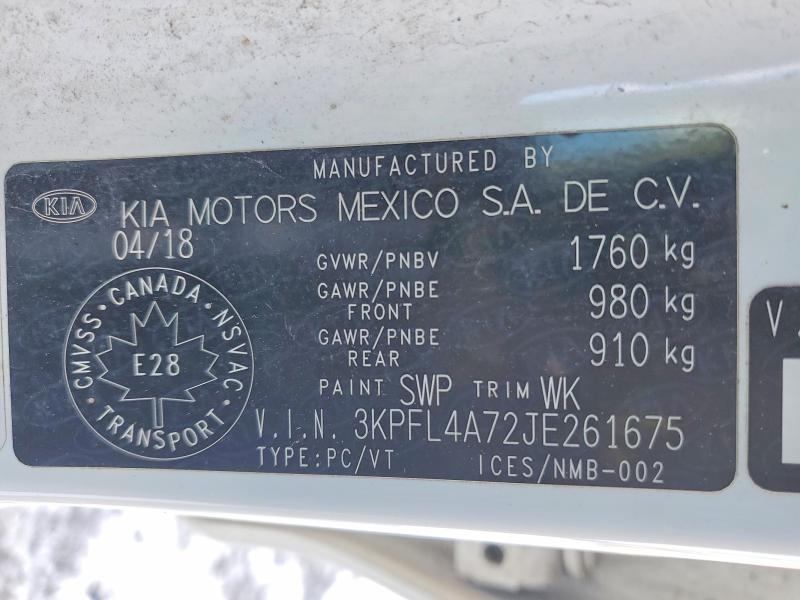 Продажа на аукционе авто 2018 Kia Forte, vin: 3KPFL4A72JE261675, номер лота: 73619415