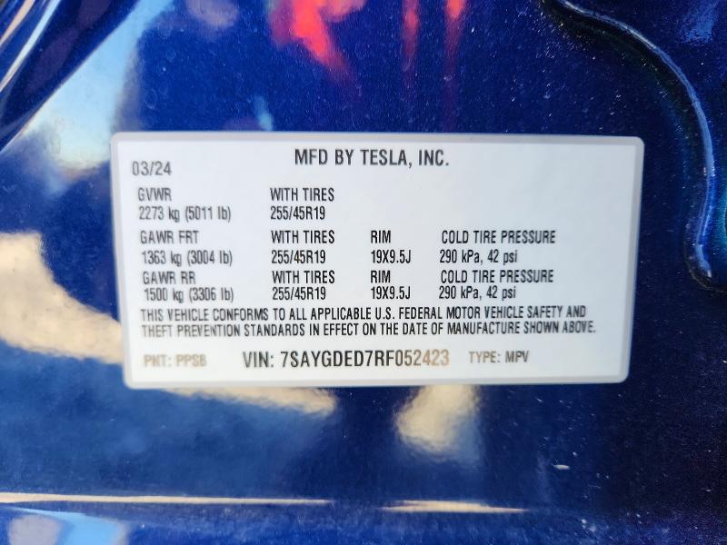 Aukcja sprzedaży 2024 Tesla Model Y, vin: 7SAYGDED7RF052423, numer aukcji: 98769355