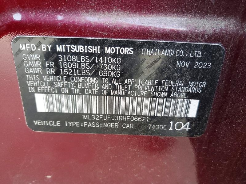 75084065 :رقم المزاد ، ML32FUFJ3RHF06621 vin ، 2024 Mitsubishi Mirage مزاد بيع