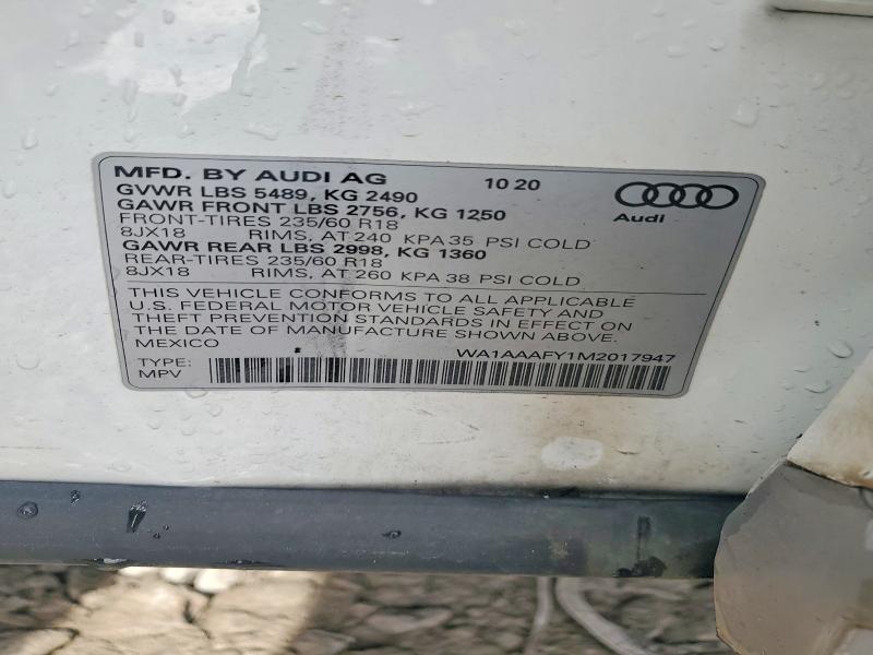 Aukcja sprzedaży 2021 Audi Q5, vin: WA1AAAFY1M2017947, numer aukcji: 75002825
